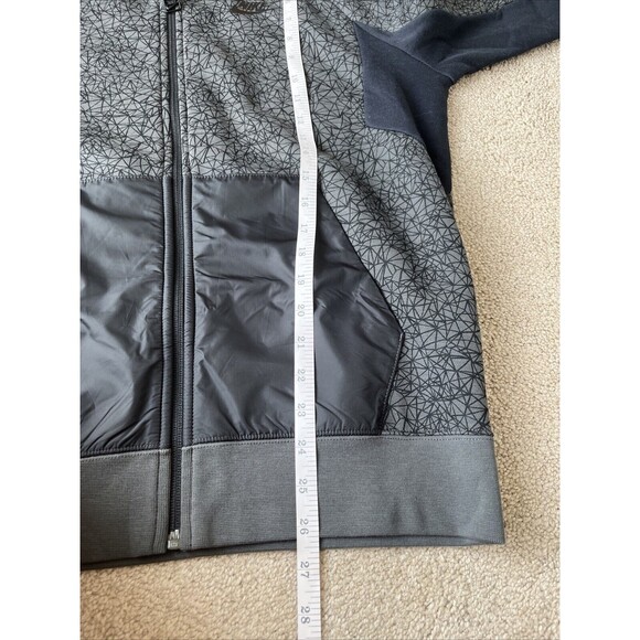 Nike Jacket Men Medium Hybrid Fleece Hooded Full Zip Black Gray Geometric Cement - Picture 8 of 8